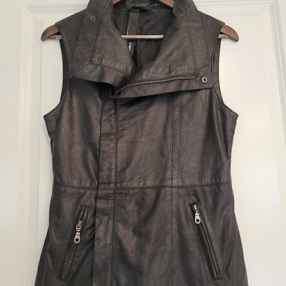 KENNA-T black genuine leather moto style vest‎ with asymmetrical zipper size S